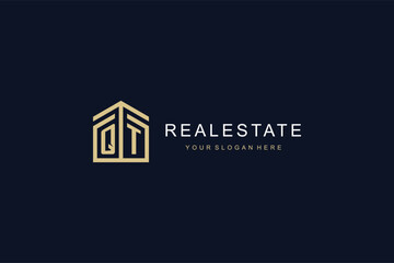 Letter QT with simple home icon logo design, creative logo design for mortgage real estate