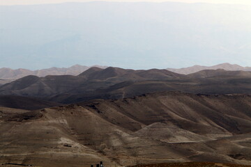 Naklejka premium The Judean Desert in the Middle East in Israel. Since ancient times, this place has served as a refuge for hermits and rebels.
