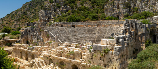 Fototapeta na wymiar Wide angle photo of Myra ancient site in Demre, Antalya, Turkey.