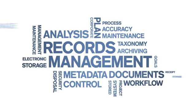 4k Records Management Animated Tag Word Cloud;Text Design Animation typography seamless loop.