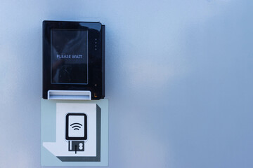 Video intercom near the entrance of the house contactless payment machine there is a place for an inscription