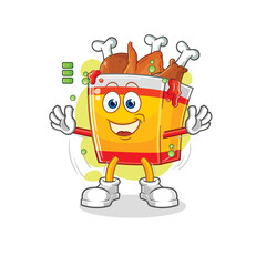 fried chicken full battery character. cartoon mascot vector