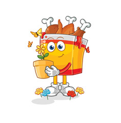fried chicken with a flower pot. character vector