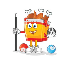 Fototapeta premium fried chicken plays billiard character. cartoon mascot vector