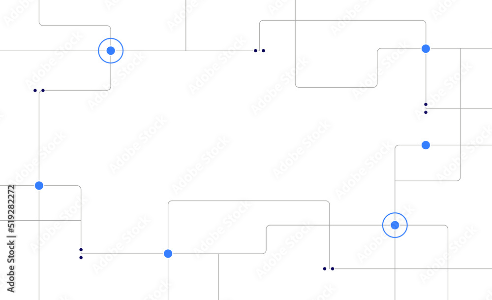Fototapete Simple technology circuit board system connected dots and lines background template. Big data blockchain linked global digital database graphic vector