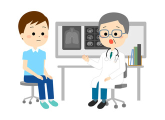 医師からの説明を聞く男性