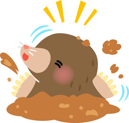 地面を掘って出てきたモグラのキャラクター