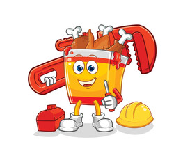 fried chicken plumber cartoon. cartoon mascot vector