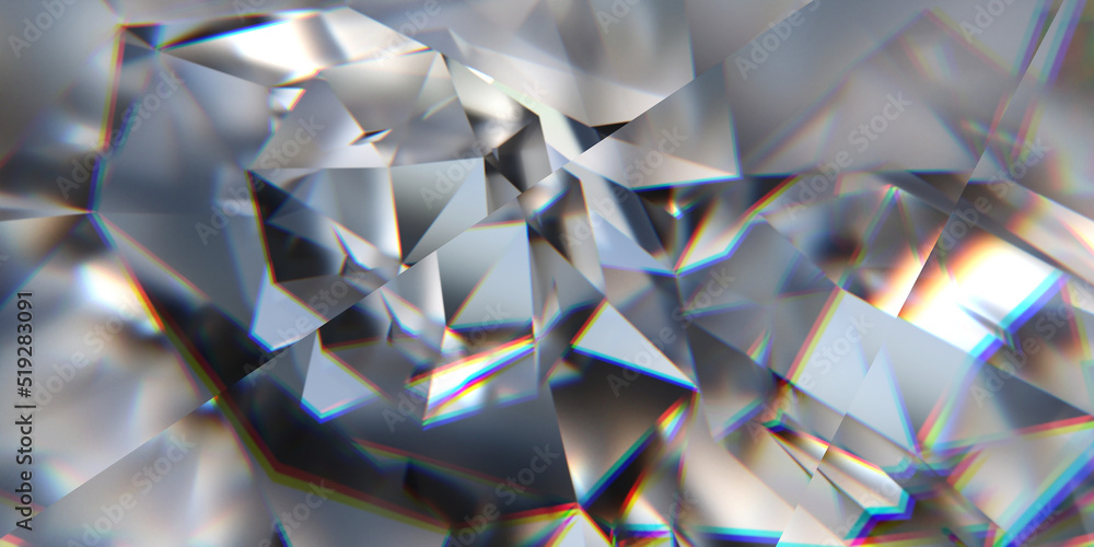 Poster diamond crystal with caustic close up texture background 3d rendering