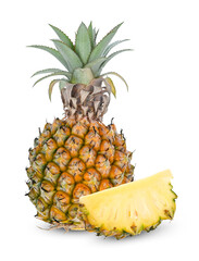 Pineapple fruit stacks on white background