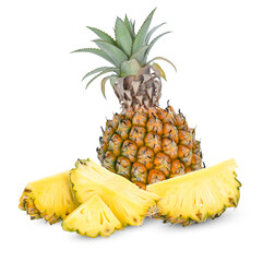 Pineapple fruit stacks on white background