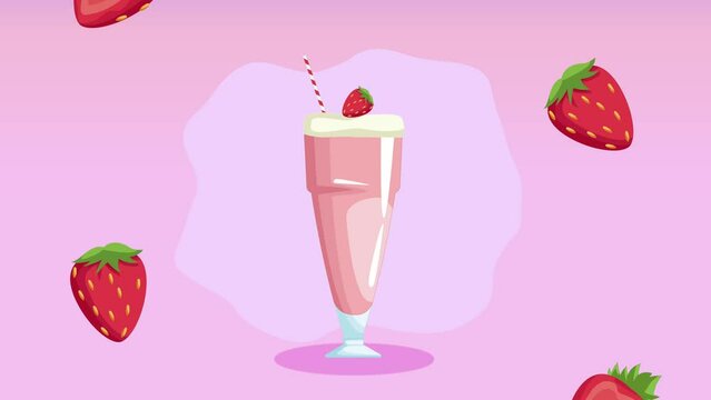 strawberry tropical cocktail drink animation