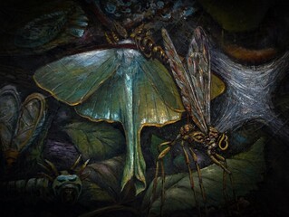 Art painting backgrounds for design Oil color Insect growth , Night butterfly