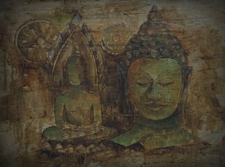 Art painting Oil color Buddha statue Thai land , prosperous , auspicious , fortune