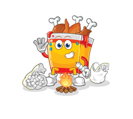 fried chicken roasting marshmallows. cartoon mascot vector