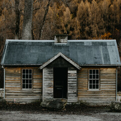 Arrowtown shed in colorful autumn forest