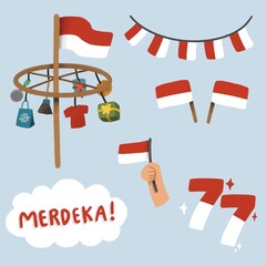 Indonesian Independence day celebration cute illustration. Indonesian flag