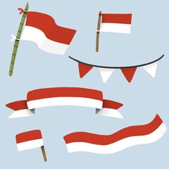 Indonesian Independence day celebration cute illustration. Indonesian flag