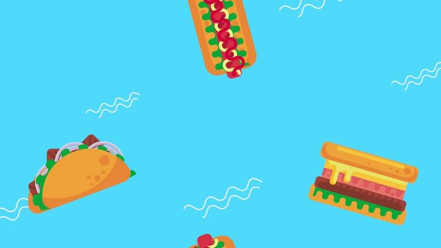 fast food pattern delicious animation