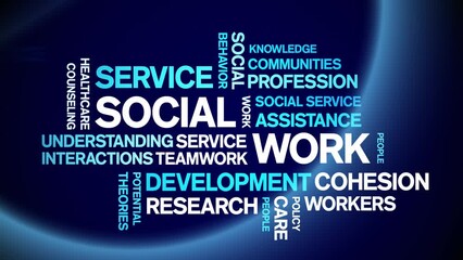 Social Work Animated Tag Word Cloud;Text Design Animation typography seamless loop.