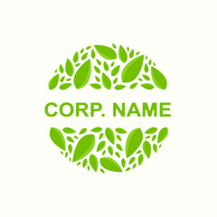 green leaves circle logotype flat style for use organic shop, ecology company, nature firm, natural product, alternative medicine, green unity, garden, farming, forest etc. Vector 10 eps