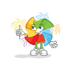 paper windmill eat chocolate mascot. cartoon vector