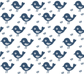 Seamless pattern with funny birds, Silhouette, Vector