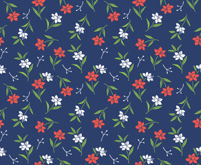 Japanese Pretty Flower Leaf Fall Vector Seamless Pattern