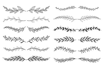 Obraz premium Floral ornament dividers set in hand drawn design. Herbs and twigs vignetting elements. Bundle of botanical ornaments scrolls decoration and decorative branch. Vector illustration isolated collection