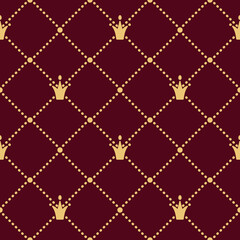 vector luxury crown seamless pattern gold style on red background for premium royal party, kids design, poster, t shirt, web site, sale banner. 10 eps