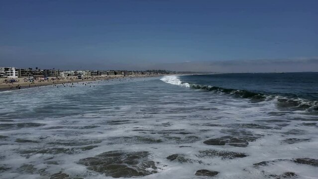 Venice beach and Pacific ocean waves, Los Angeles California. 4k video footage.