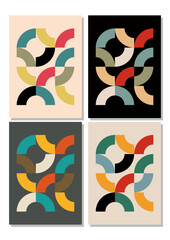 Mid Century Modern Abstract Mosaic Backgrounds Set.  1950s Vintage Style Colorful Patterns