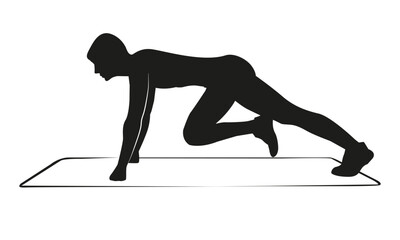 silhouette of a person doing mountain climbers muscles workout exercise vector illustration on white background