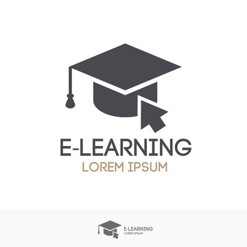 Education Vector Logo Isolated On Background With Academic Cap For Online School Symbol, Internet E Learning Center And Graduation Concept, Distant Online Courses And Training Icon 10 Eps