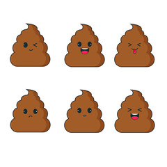 Cute happy poop Kawaii character. Vector illustration