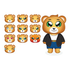 Naklejka premium Bear different face expression cartoon vector art