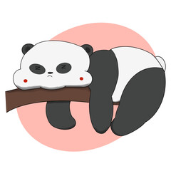 cute chubby panda lies on a tree branch and sleeps