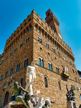 Famous Palazzo vecchio (old palace) in Florence in Square of the Signoria Italy