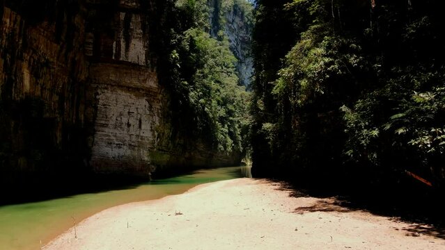 Arco del Tiempo, Chiapas, Mexico, Sone Arch, River in Canyon, Cave, Drone Shot