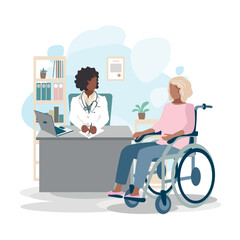 Patient at the reception in the doctor's office. Medical assistance and care. To keep healthy. Vector illustration in a flat style.