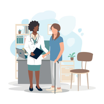 Patient at the reception in the doctor's office. Medical assistance and care. To keep healthy. Vector illustration in a flat style.