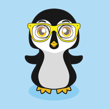 Penguin wearing glass cartoon character vector art