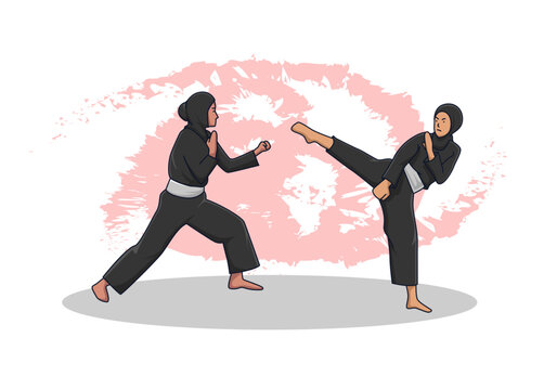 vector illustration, two women practicing silat