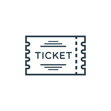 TIcket vector icon outline style isolated on white background for live concert, cinema, website, ui, mobile app, music, dance event. 10 eps