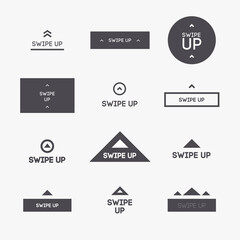 Vector swipe up icon set black color isolated on white background for instagram stories design, scroll pictogram. Arrow up logo for blogger 10 eps