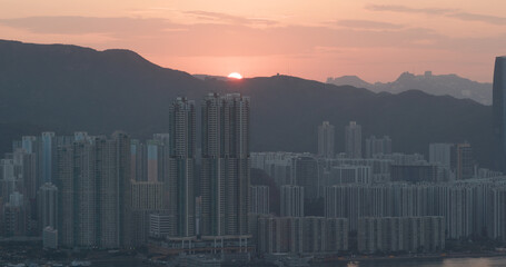 Hong Kong city skyline sunset