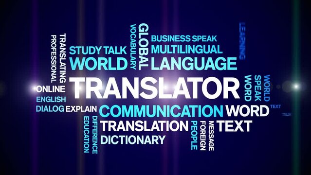 Translator Animated tag word cloud;text design animation kinetic typography seamless loop.