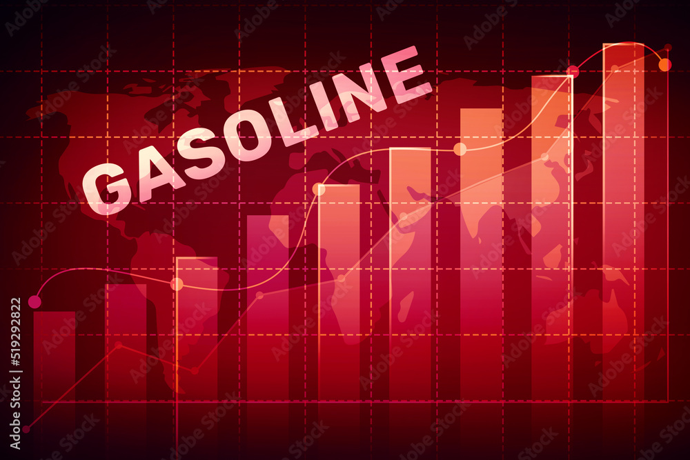 Aufkleber gasoline price hike concept background with red alarming graph and world map in the backdrop