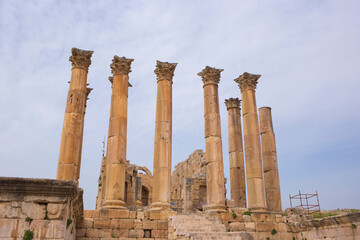 The ancient city of Jerash in the morning in February, Jordan