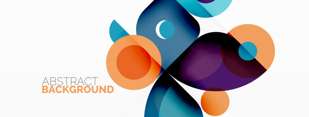 Colorful round shapes, circles and triangles background. Minimal geometric template for wallpaper, banner, presentation